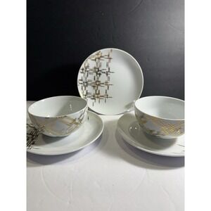Nate Berkus Porcelain Plates and Bowls Modern Gold And White 8 Pc Set